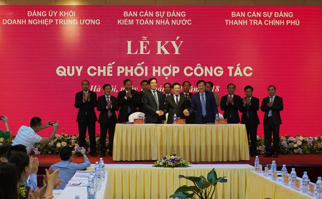 Ký Quy chế phối hợp công tác giữa Đảng ủy Khối Doanh nghiệp Trung ương với Ban Cán sự đảng KTNN và với Ban Cán sự đảng Thanh tra Chính phủ
