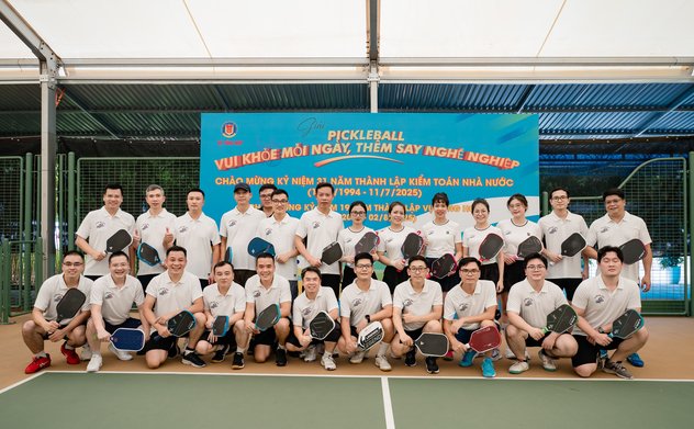 Sôi nổi Giải thi đấu Pickleball chào mừng kỷ niệm Ngày thành lập Kiểm toán nhà nước (11/7/1994-11/7/2025) và Vụ Tổng hợp (02/8/2006-02/8/2025)