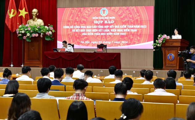 Phó Tổng Kiểm toán nhà nước Hà Thị Mỹ Dung chủ trì họp báo công khai kết quả kiểm toán năm 2023